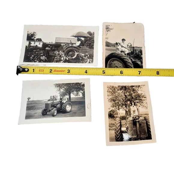 Lot of 4 B & W Photos John Deere Allis Chalmers Tractor Dog Lady Man Farmer 1940 - Picture 7 of 9